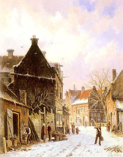 Adrianus Eversen A Village Street Scene in Winter